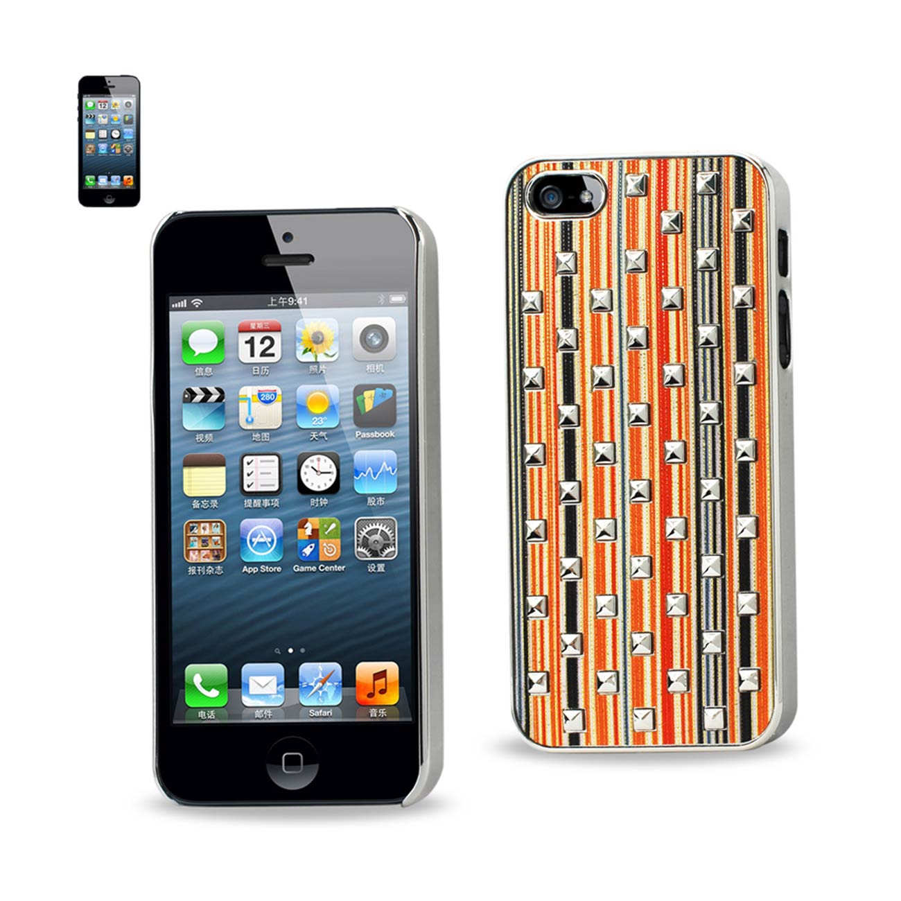 Case Studded Plating Rivets Stripes Design iPhone SE/ 5S/ 5 Gold Color