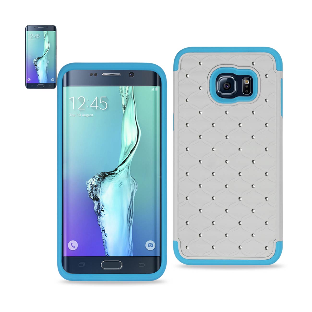 Samsung Galaxy S6 Edge Plus Hybrid Heavy Duty Jewelry Diamond Case In Blue White