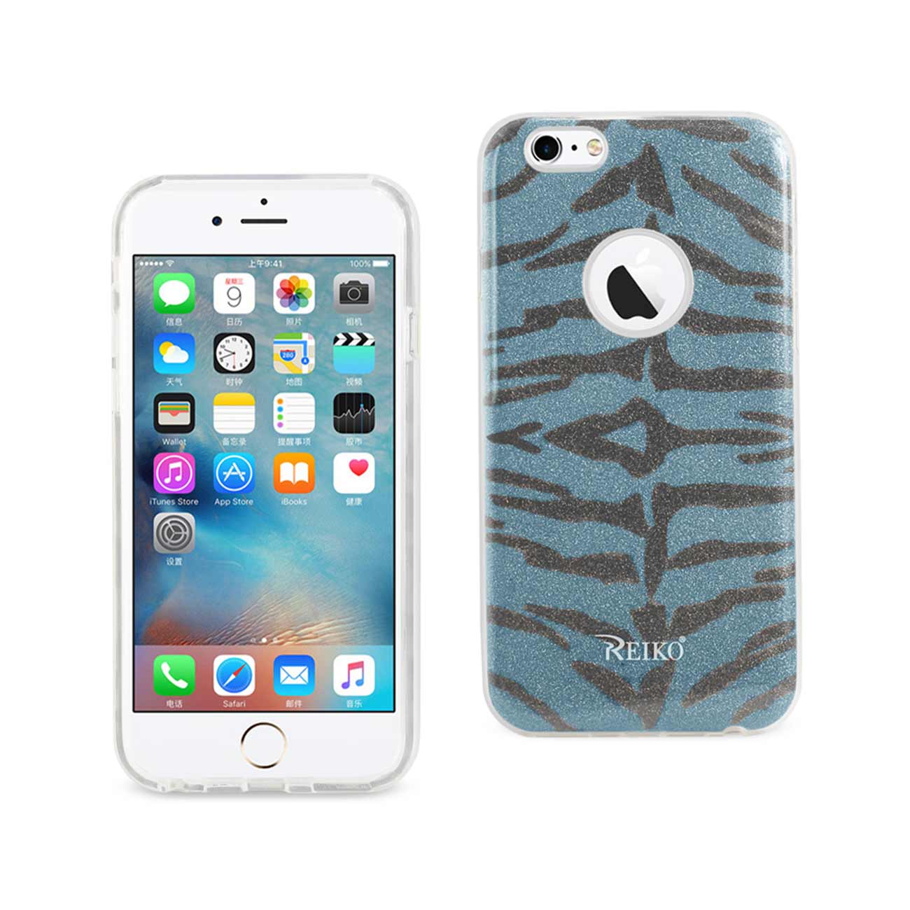 Case Hybrid Shine Glitter Shimmer Tiger Stripe iPhone 6/ 6S Blue Color