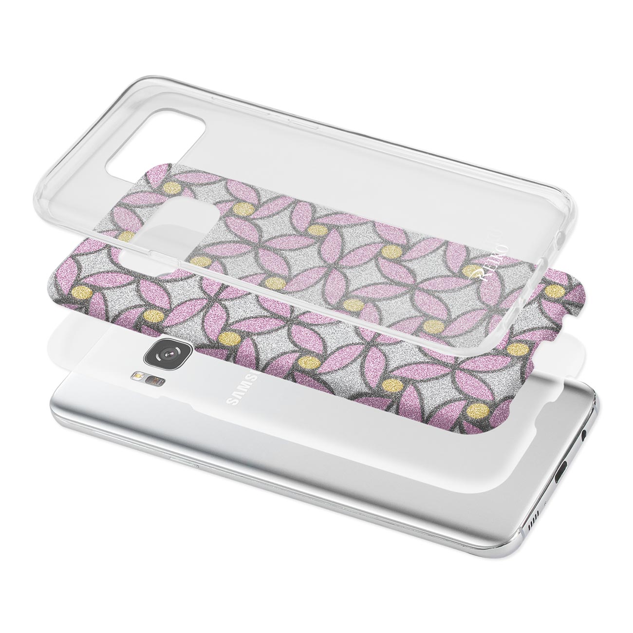 Case Hybrid Shine Glitter Shimmer Flower Samsung Galaxy S8 Edge/ S8 Plus Pink Color