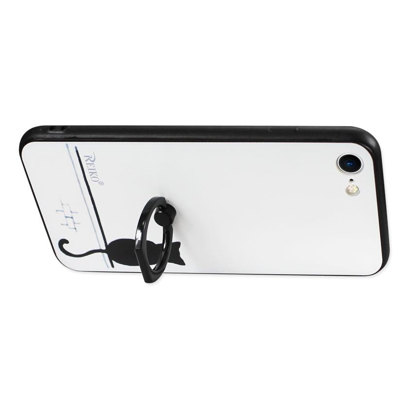 Case Cat Shadow Design With Rotating Ring Stand Holder iPhone 7/ 8/ SE2 White Color