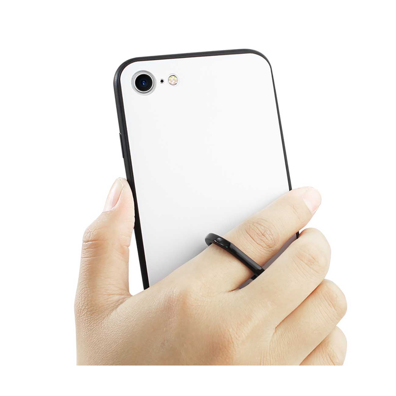 Case Cat Shadow Design With Rotating Ring Stand Holder iPhone 7/ 8/ SE2 White Color