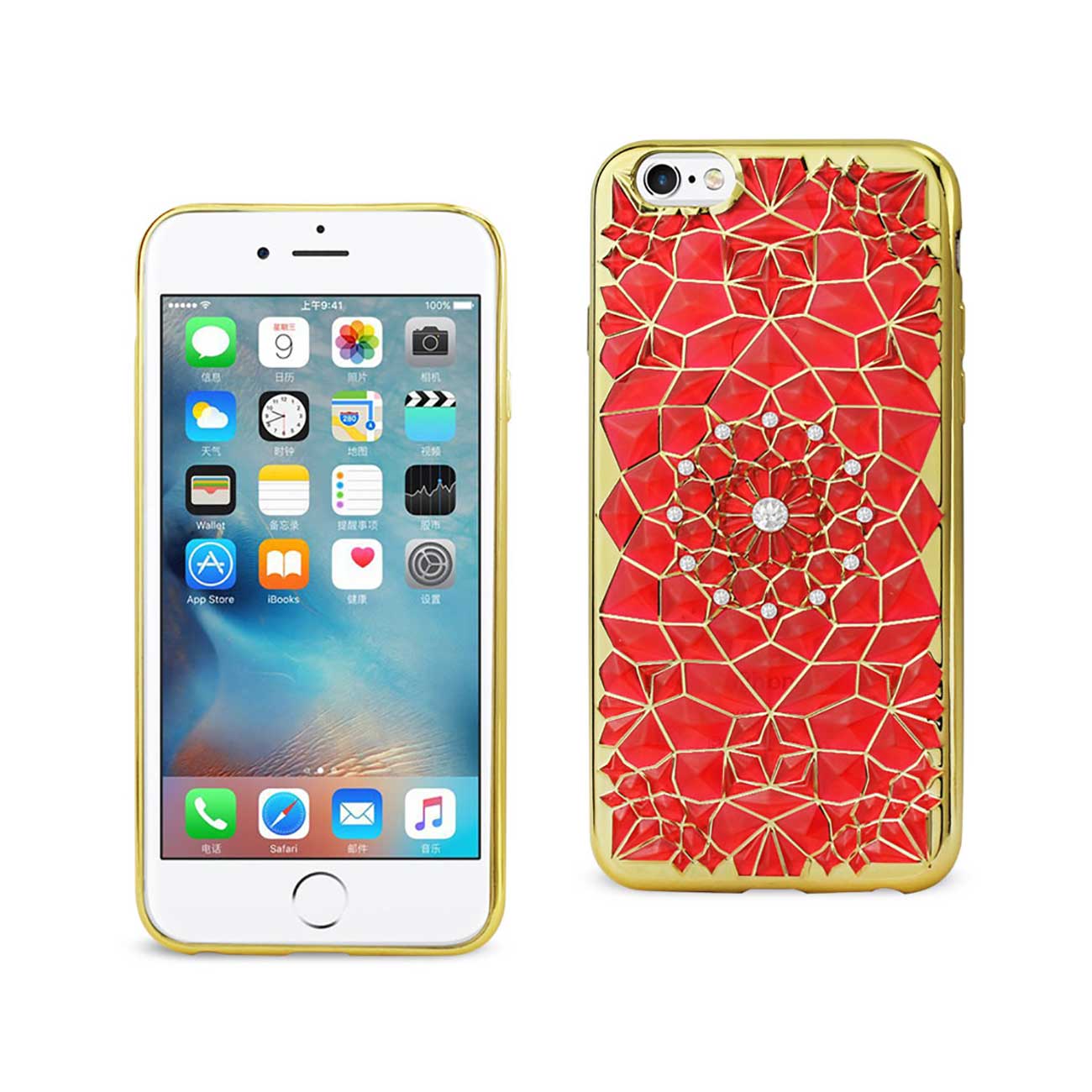 Case TPU Soft Sparkling Diamond Sunflower Design iPhone 6/ 6S Red Color