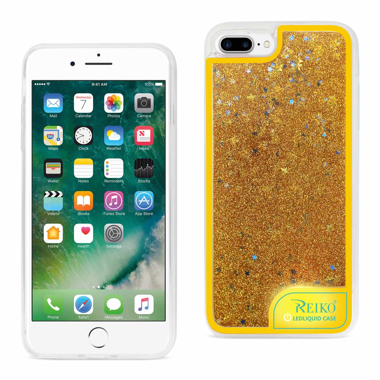 Case With Flowing Glitter And LED Effect iPhone 8 Plus/ 7 Plus Yellow Color