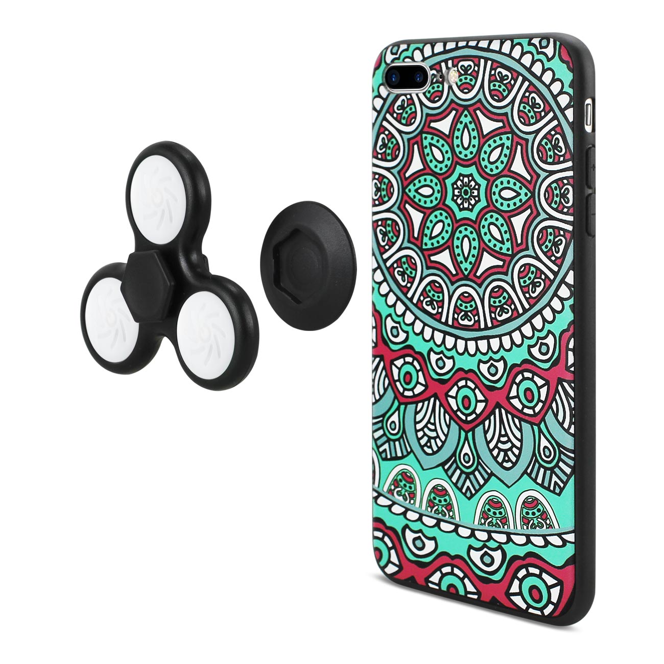 Case With LED Fidget Spinner Clip On The Inspiration Of Peacock Design iPhone 7 Plus Teal Color