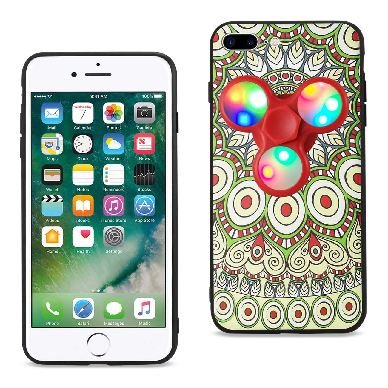 Case With LED Fidget Spinner Clip On The Inspiration Of Peacock Design iPhone 7 Plus Beige Color
