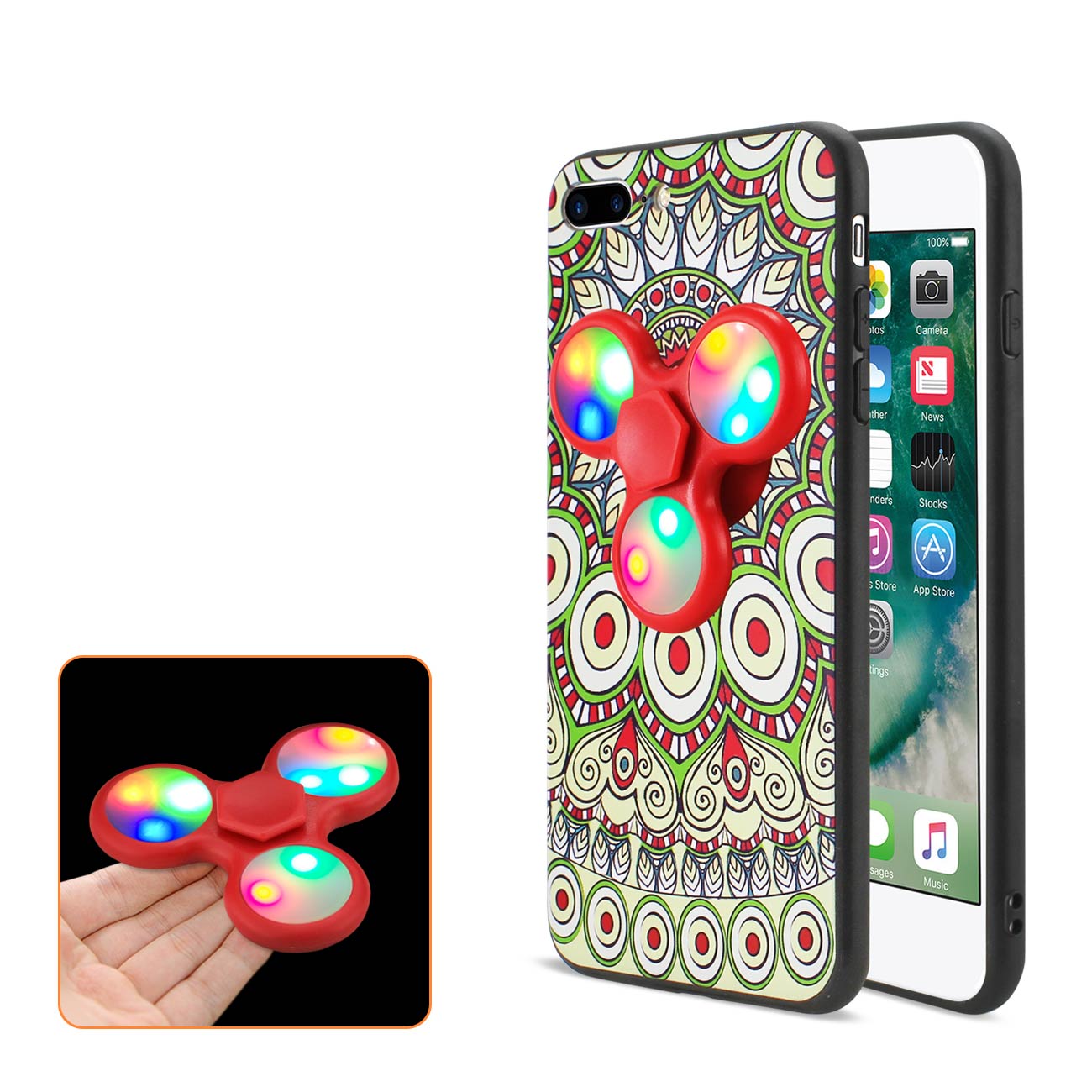 Case With LED Fidget Spinner Clip On The Inspiration Of Peacock Design iPhone 7 Plus Beige Color