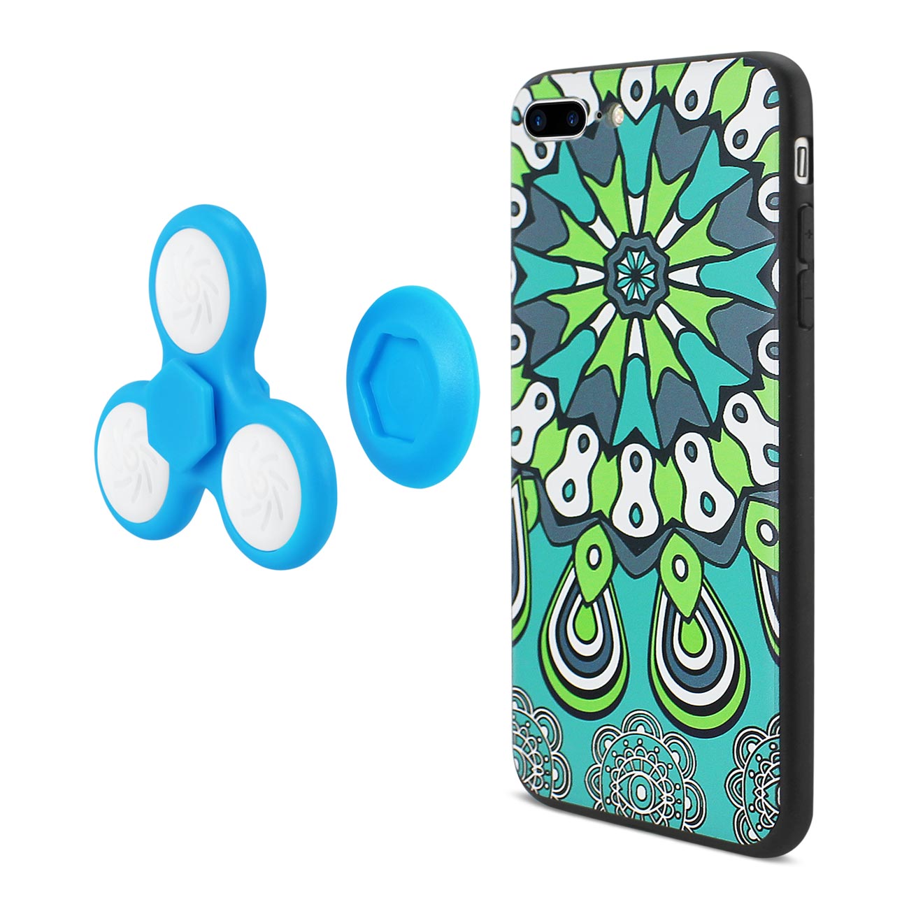 Case With LED Fidget Spinner Clip On The Inspiration Of Peacock Design iPhone 7 Plus Turquoise Color