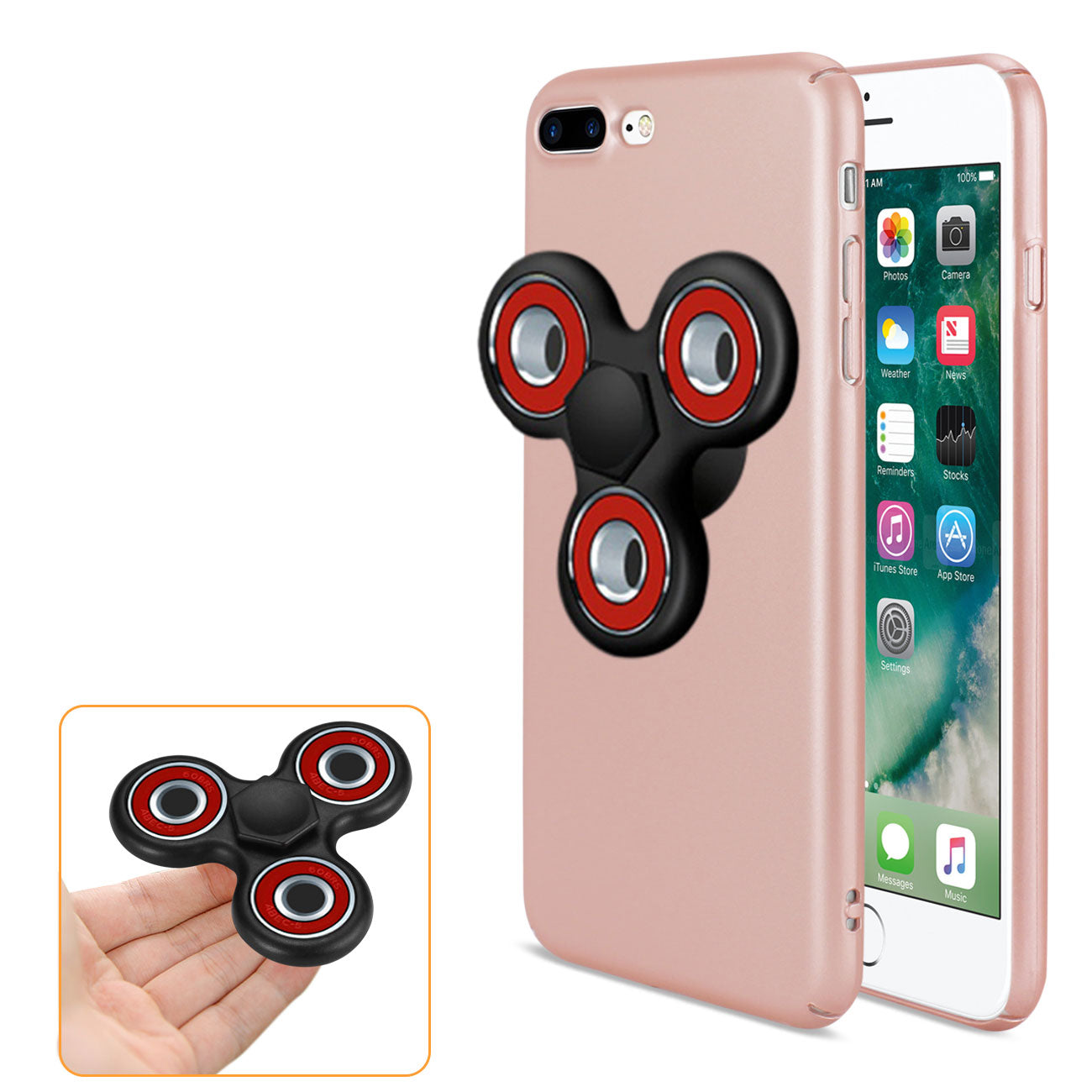 Case With Fidget Spinner Clip On iPhone 8 Plus/ 7 Plus Rose Gold Color