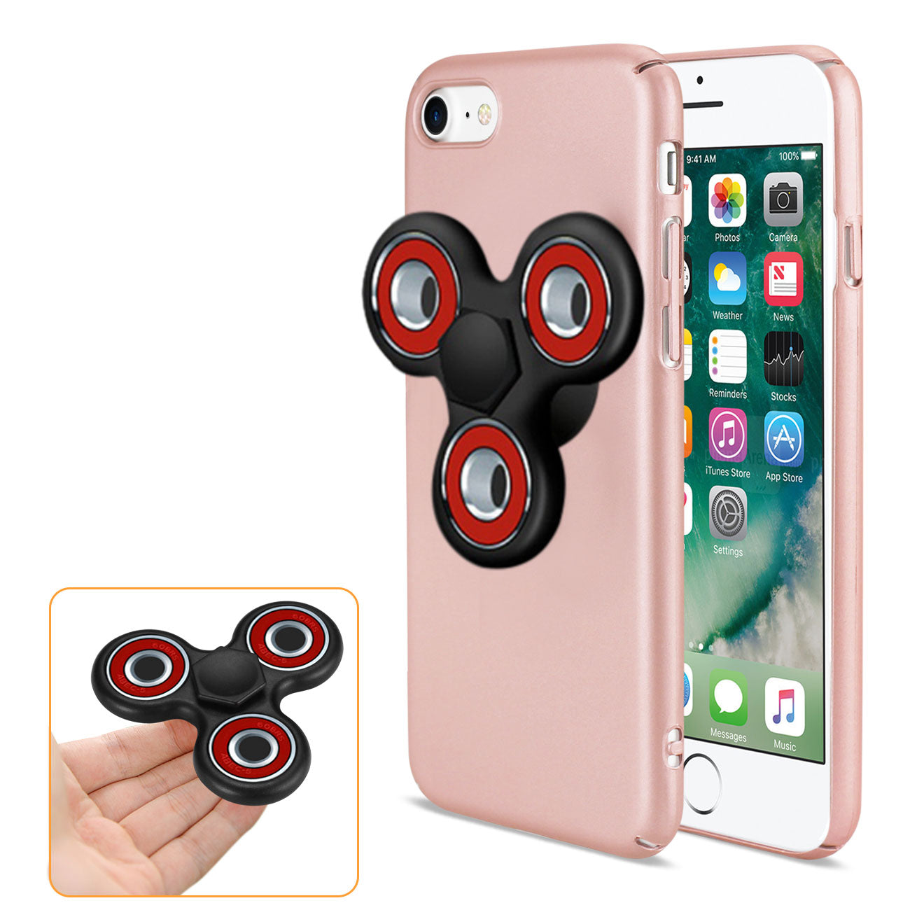 Case With Fidget Spinner Clip On iPhone 7/ 8/ SE2 Rose Gold Color