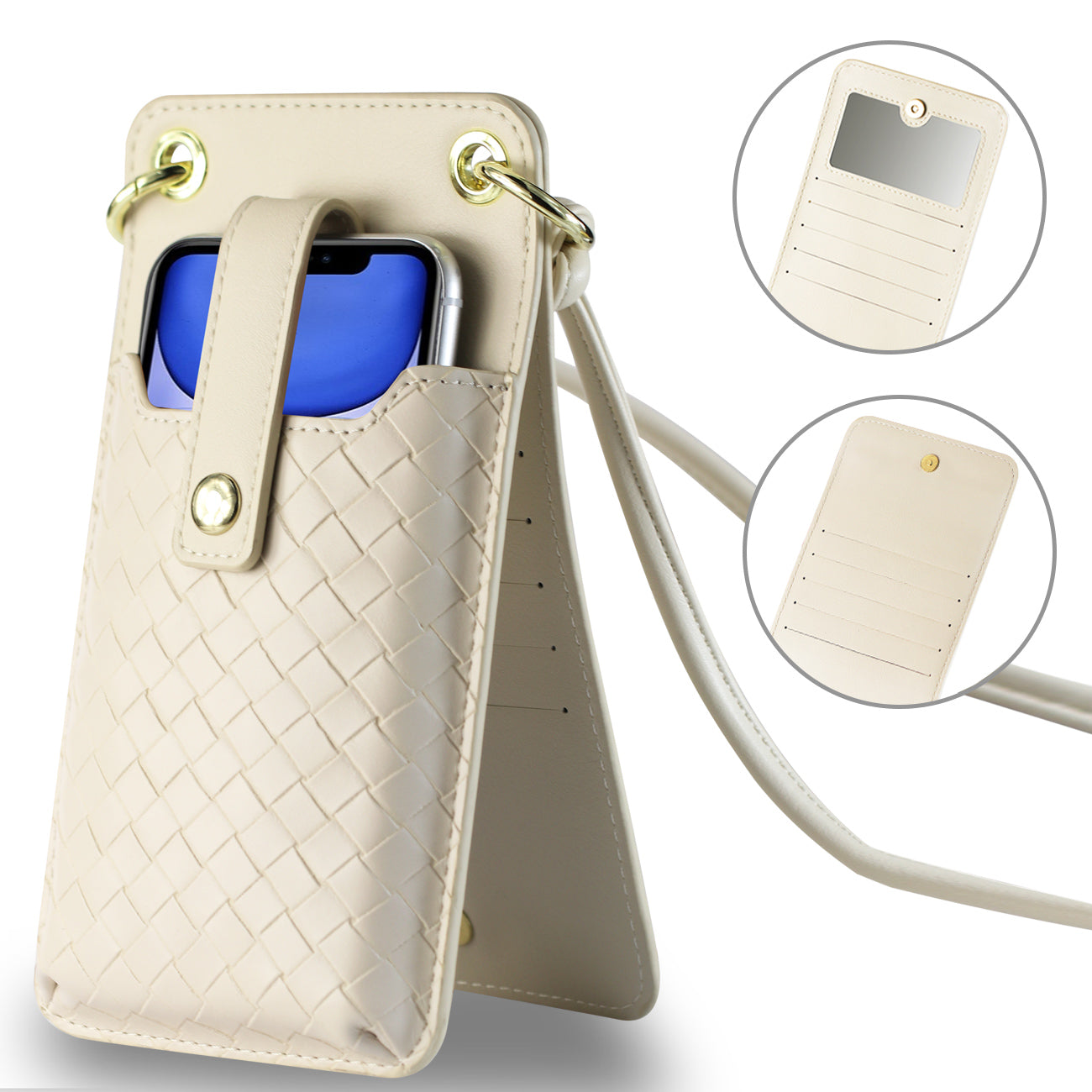 Reiko Leather Crossbody Phone Wallet Large Purse In White(7.0 INCH)
