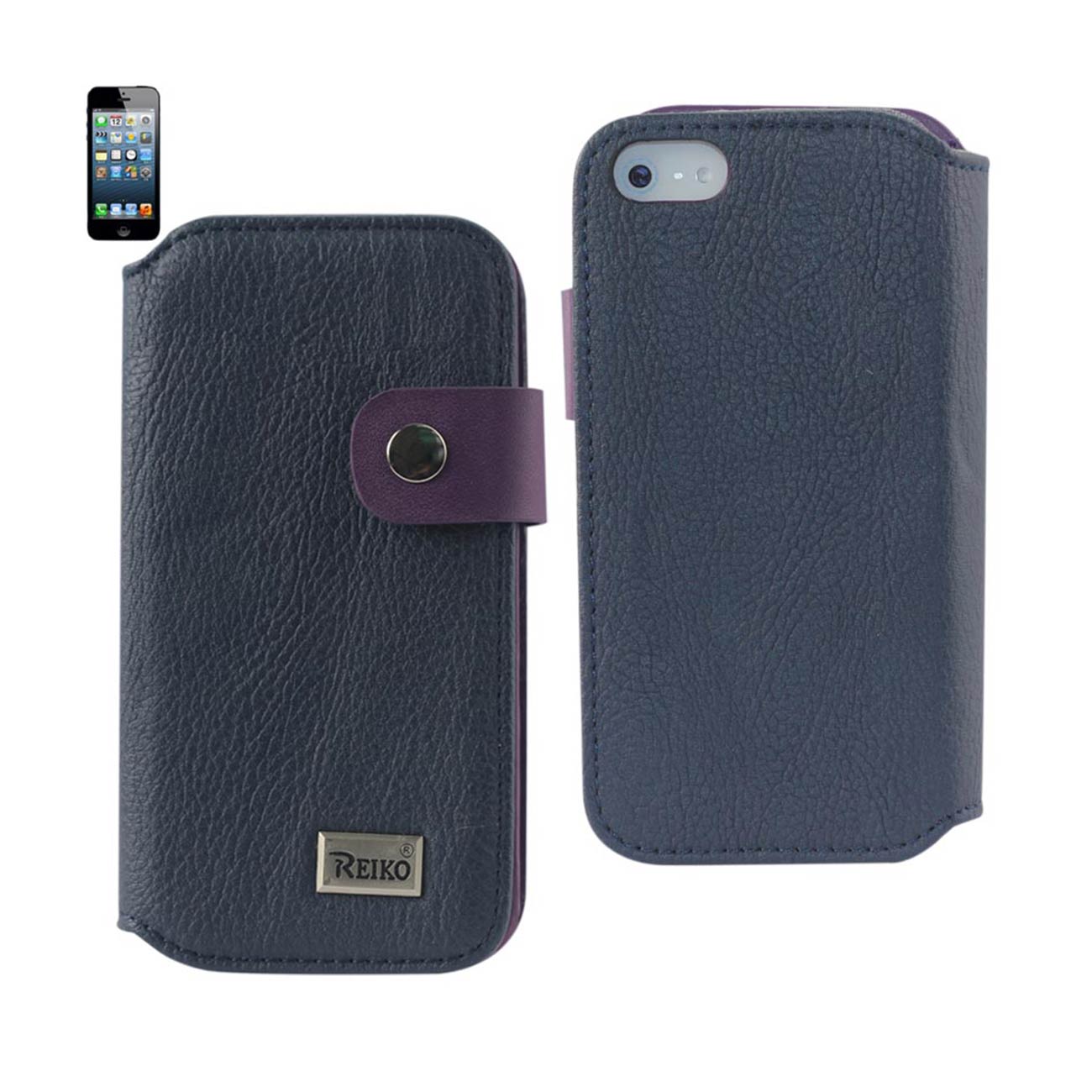 iPhone 5/5S/Se Leather Flip Case With Buckle Closure In Navy