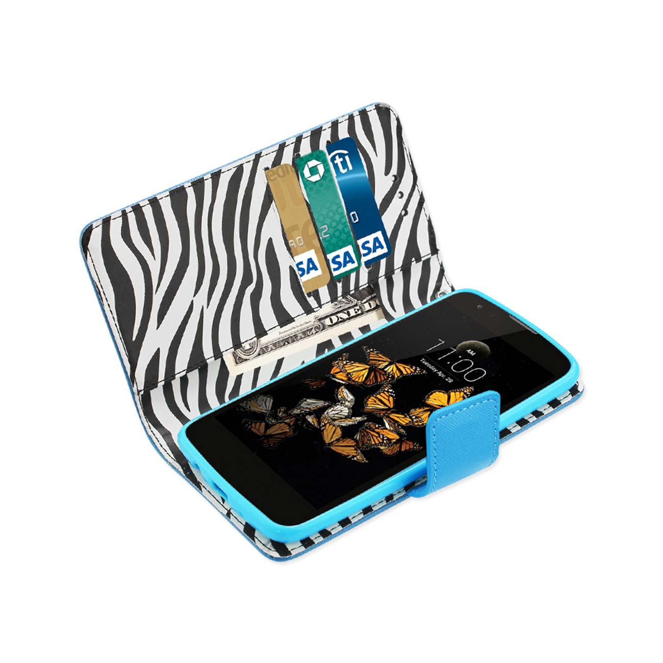 Wallet Case Animal Zebra Print 3-In-1 LG K8 Blue Color