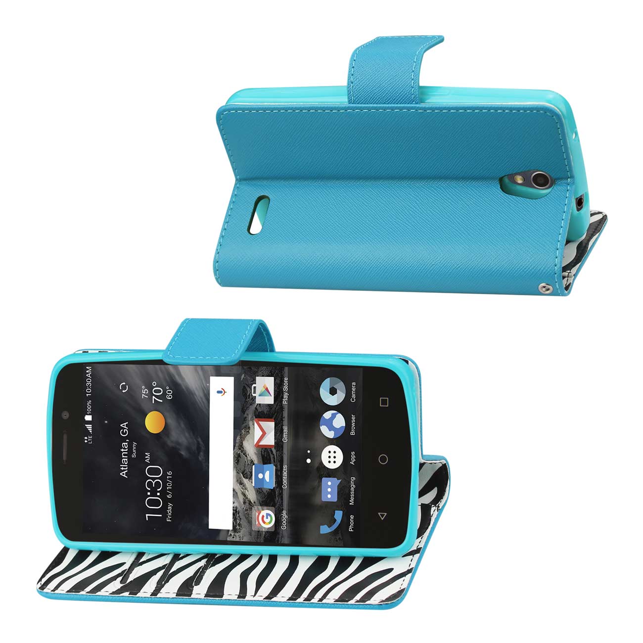 Wallet Case Inner Zebra Print ZTE Maven 2/ Chapel/ Avid Trid (Z831) Blue Color
