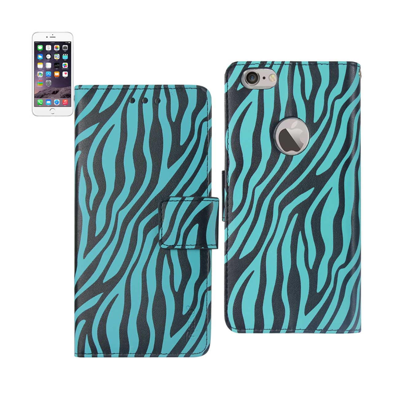 Wallet Case Animal Zebra Print 3-In-1 iPhone 6 Plus Blue Color
