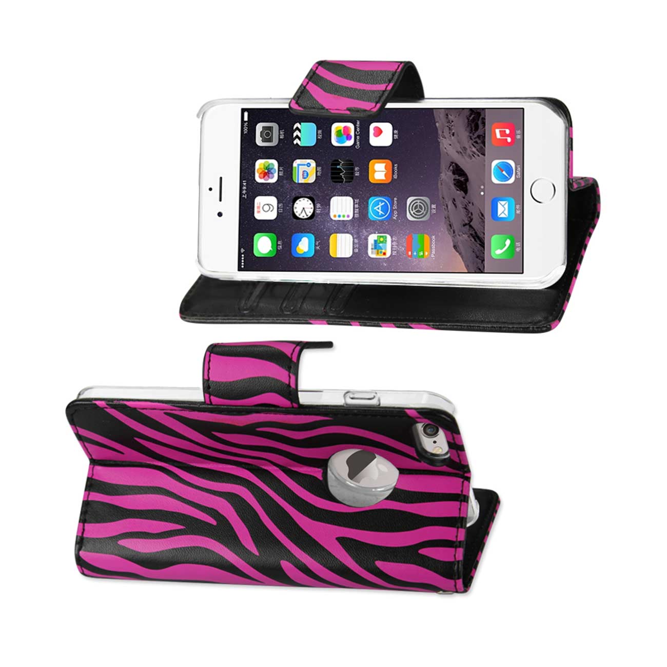 Wallet Case Animal Zebra Print 3-In-1 iPhone 6 Plus Hot Pink Color