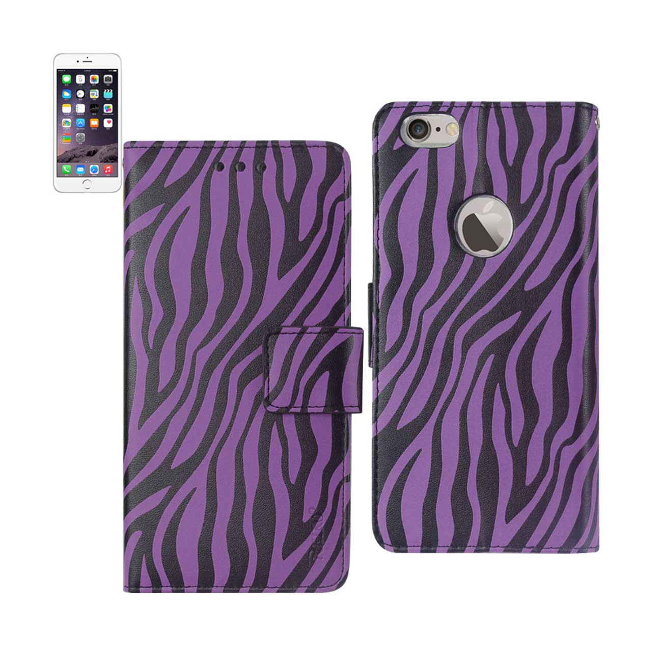 Wallet Case Animal Zebra Print 3-In-1 iPhone 6 Plus Purple Color