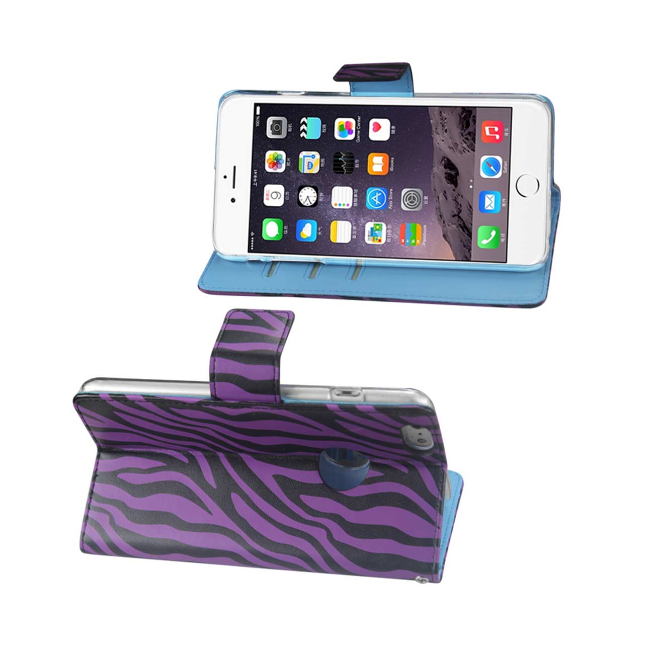 Wallet Case Animal Zebra Print 3-In-1 iPhone 6 Plus Purple Color