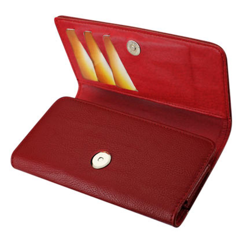 Wallet Case 3-In-1 Button Clip Samsung Galaxy Mega 6.3 Red Color