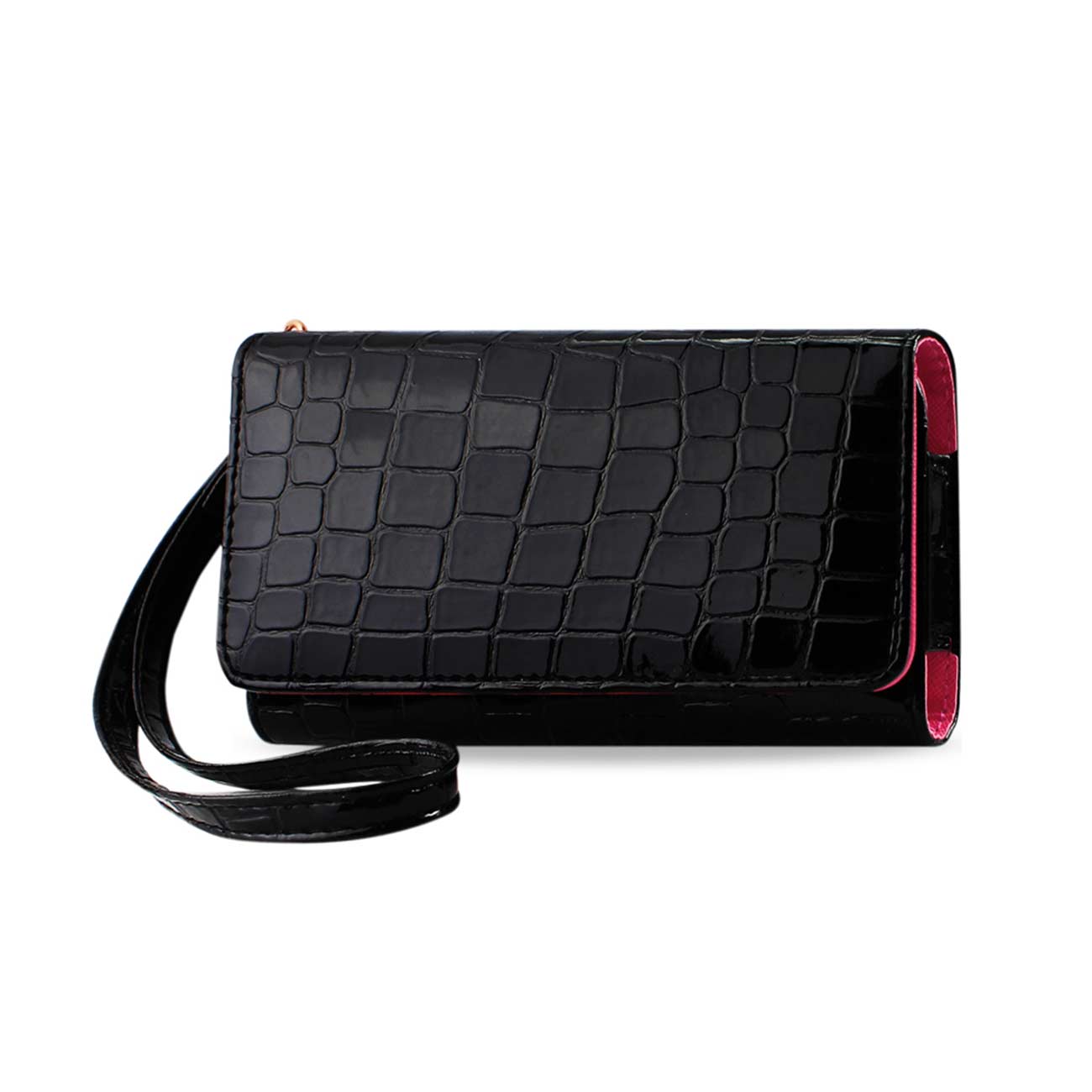 Purse Wallet Case Crocodile Pattern Black Color