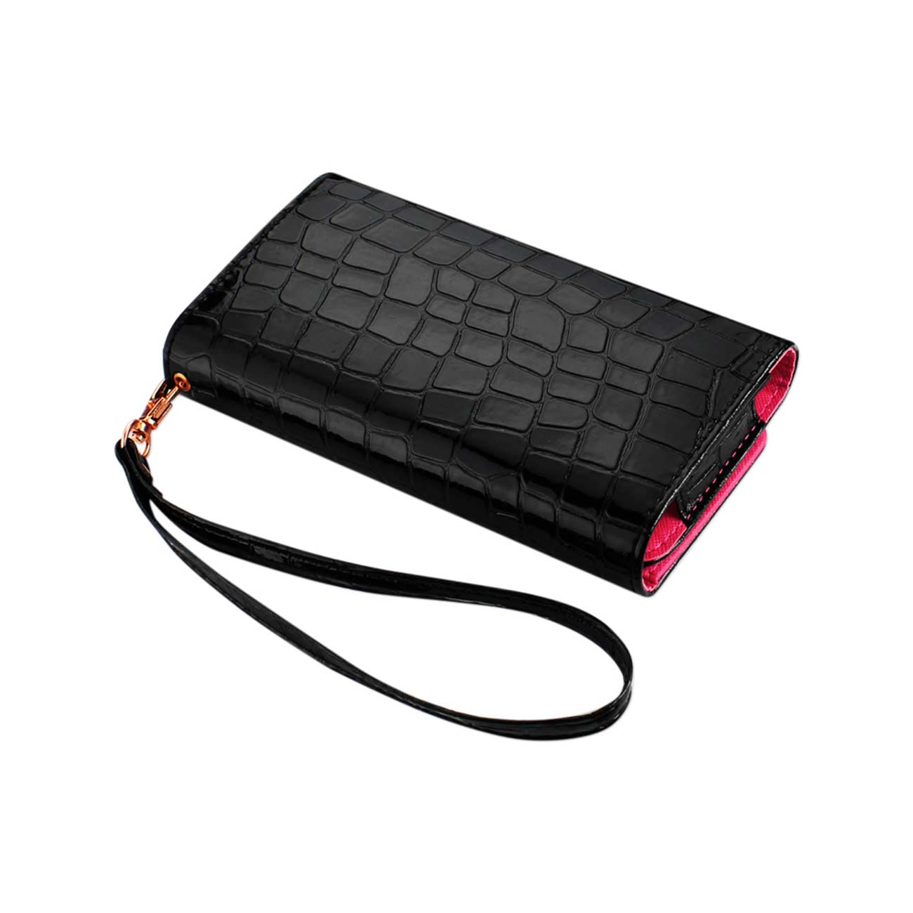 Purse Wallet Case Crocodile Pattern Black Color