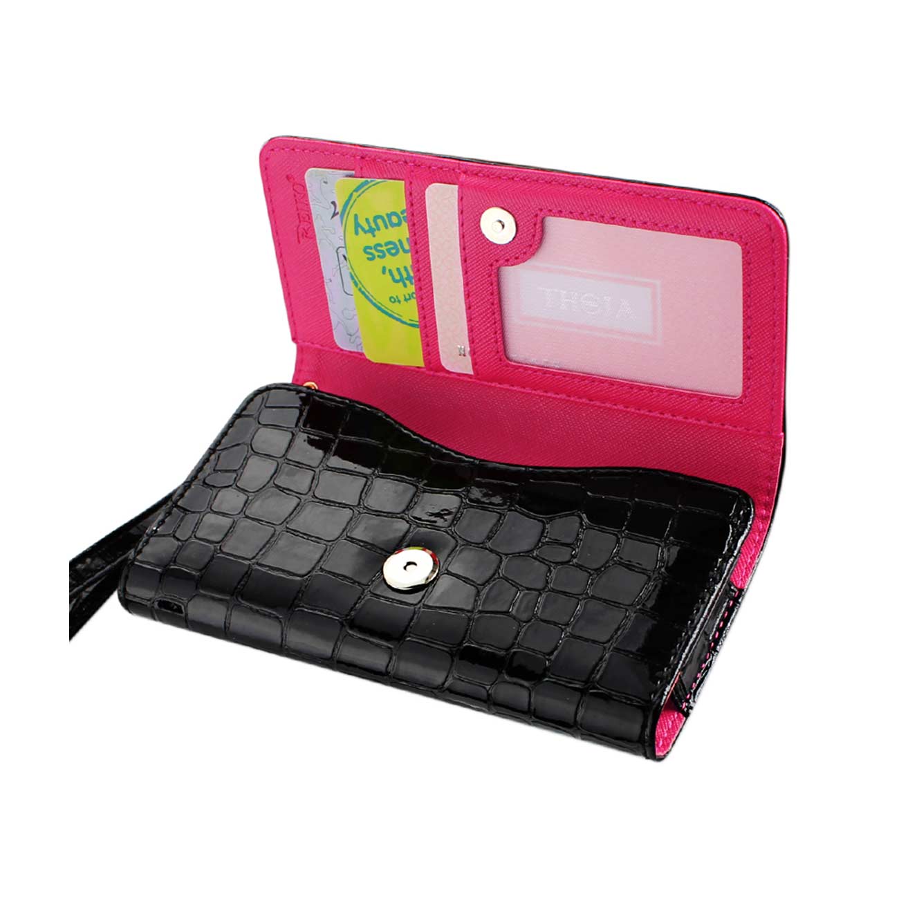 Purse Wallet Case Crocodile Pattern Black Color