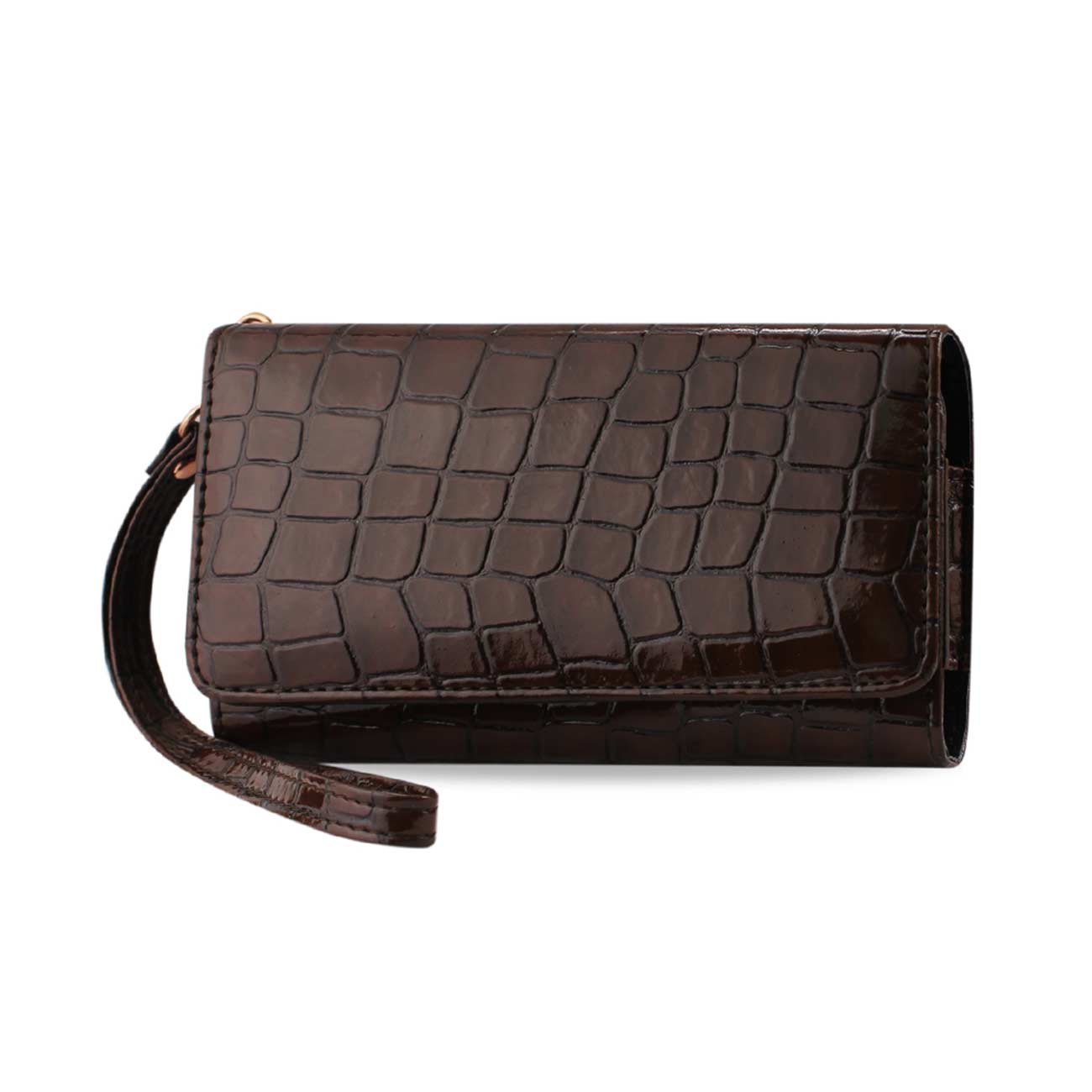 Purse Wallet Case Crocodile Pattern Brown Color