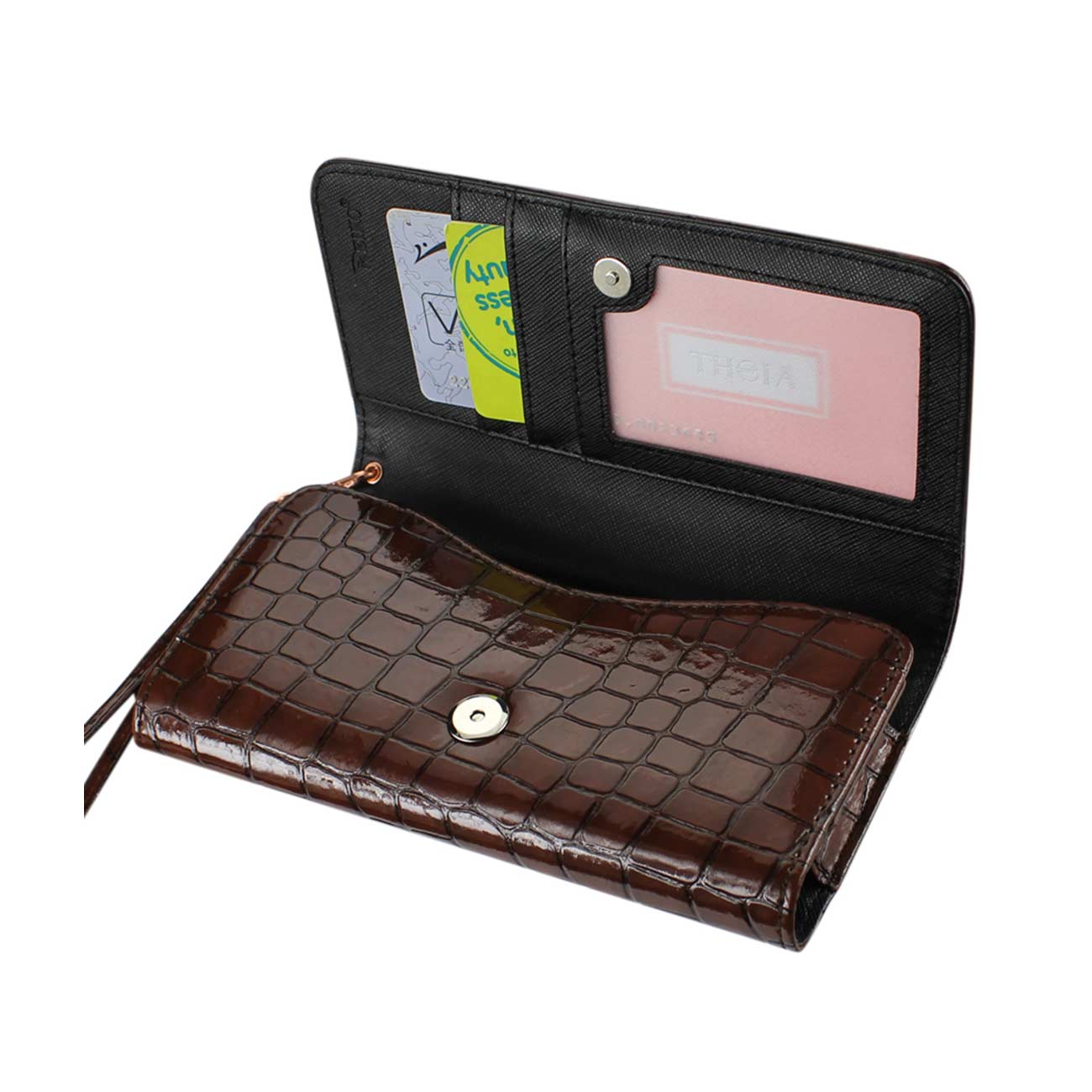 Purse Wallet Case Crocodile Pattern Brown Color