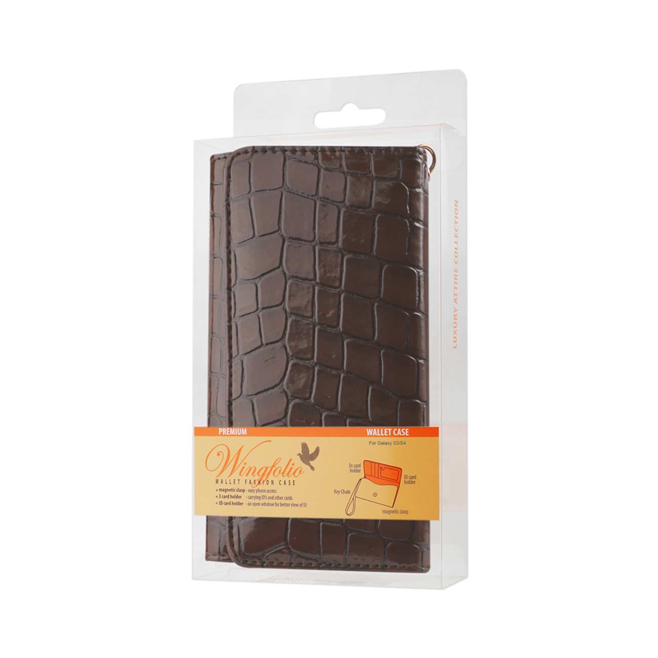 Purse Wallet Case Crocodile Pattern Brown Color