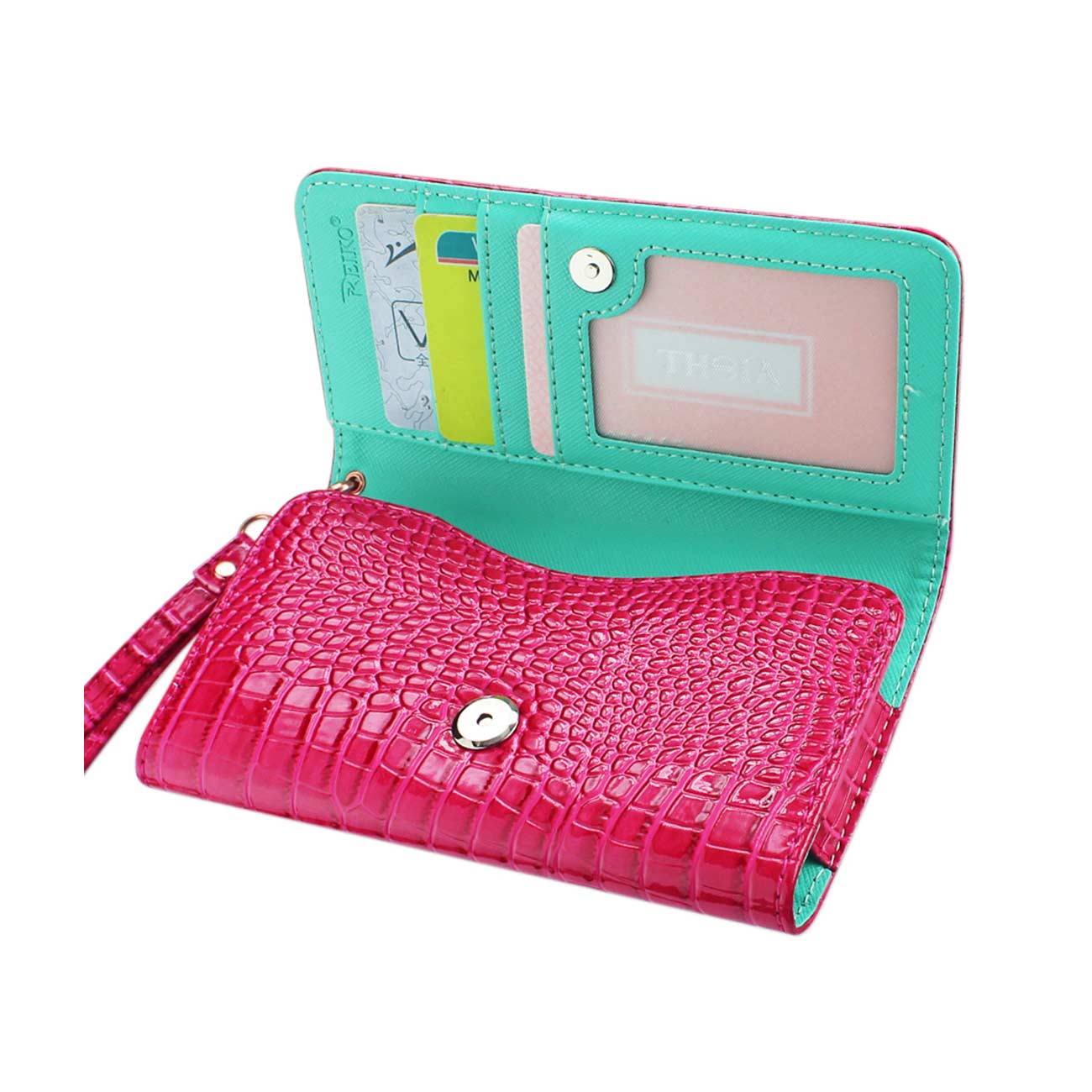 Purse Wallet Case Crocodile Pattern Hot Pink Color