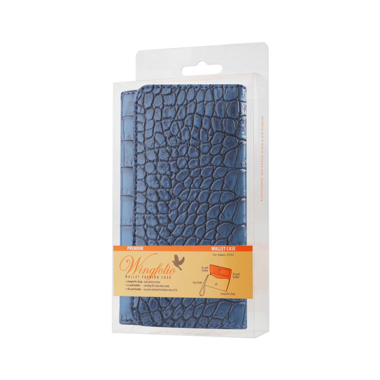 Purse Wallet Case Crocodile Pattern Navy Color