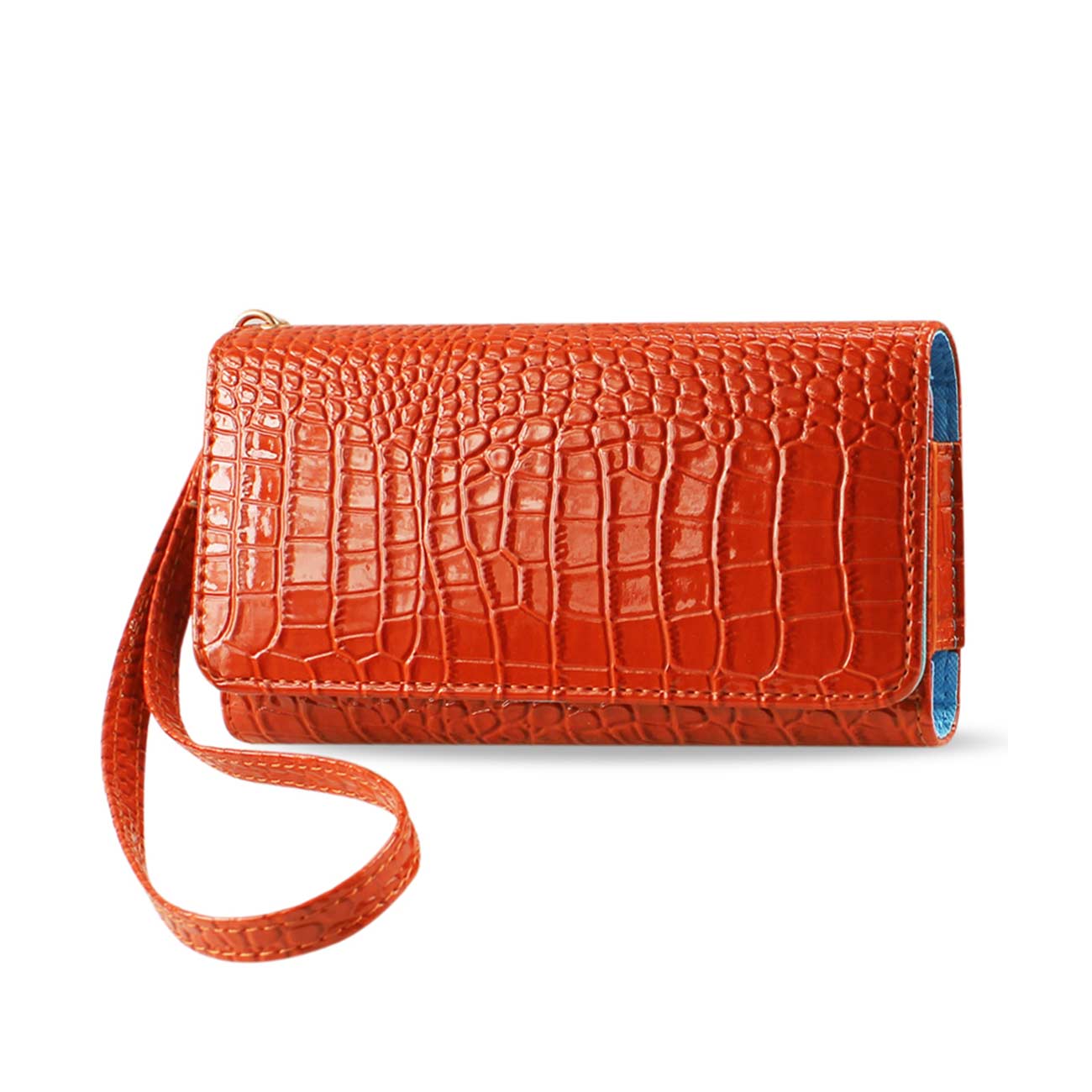Purse Wallet Case Crocodile Pattern Orange Color