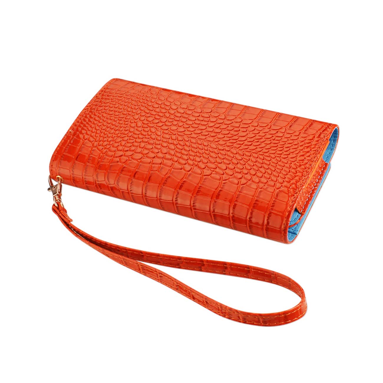 Purse Wallet Case Crocodile Pattern Orange Color