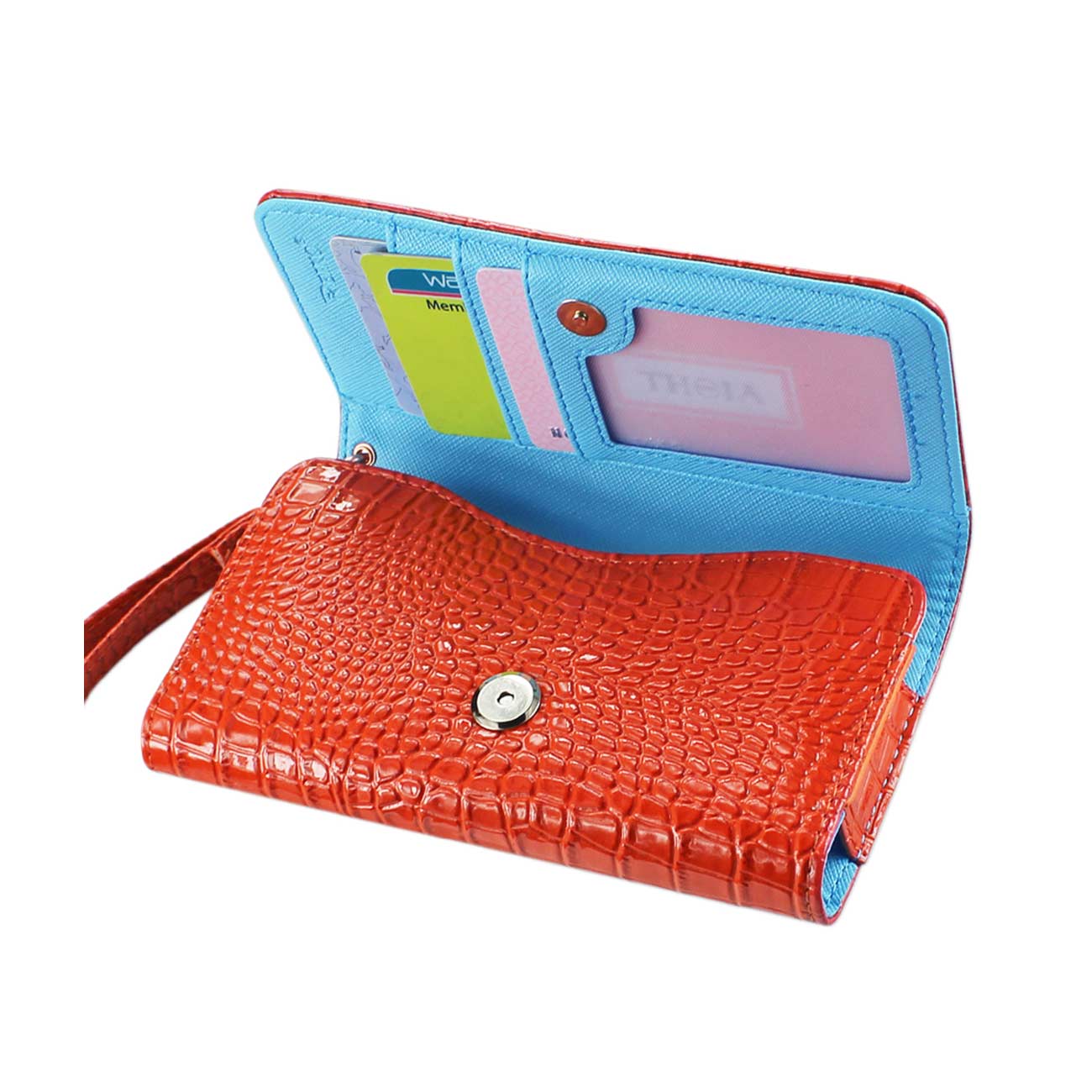 Purse Wallet Case Crocodile Pattern Orange Color