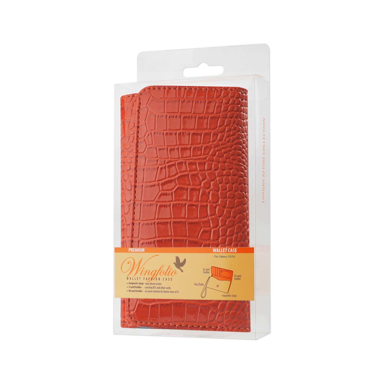 Purse Wallet Case Crocodile Pattern Orange Color