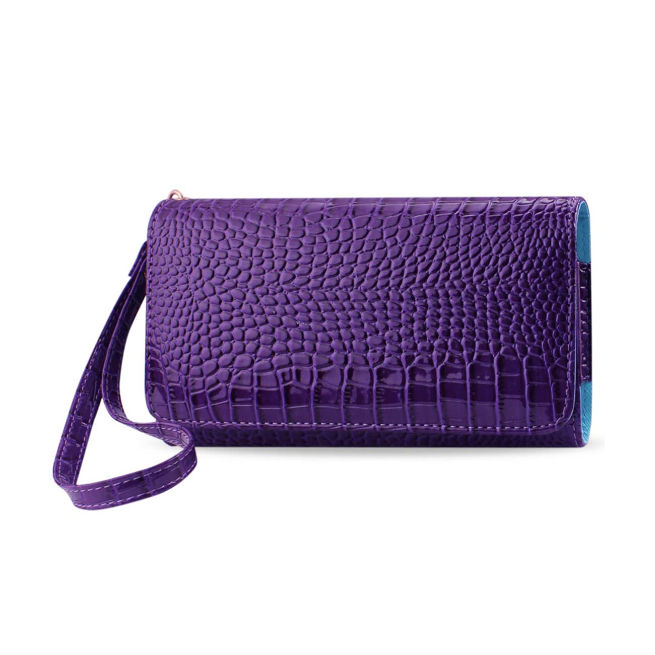Purse Wallet Case Crocodile Pattern Purple Color
