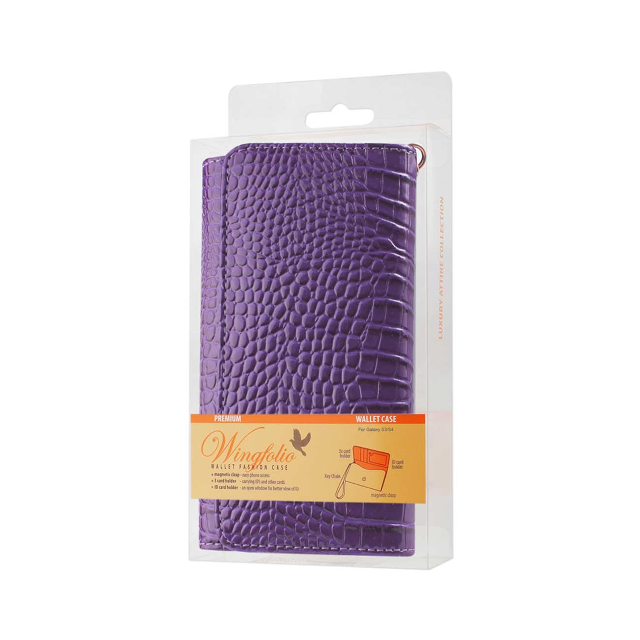 Purse Wallet Case Crocodile Pattern Purple Color
