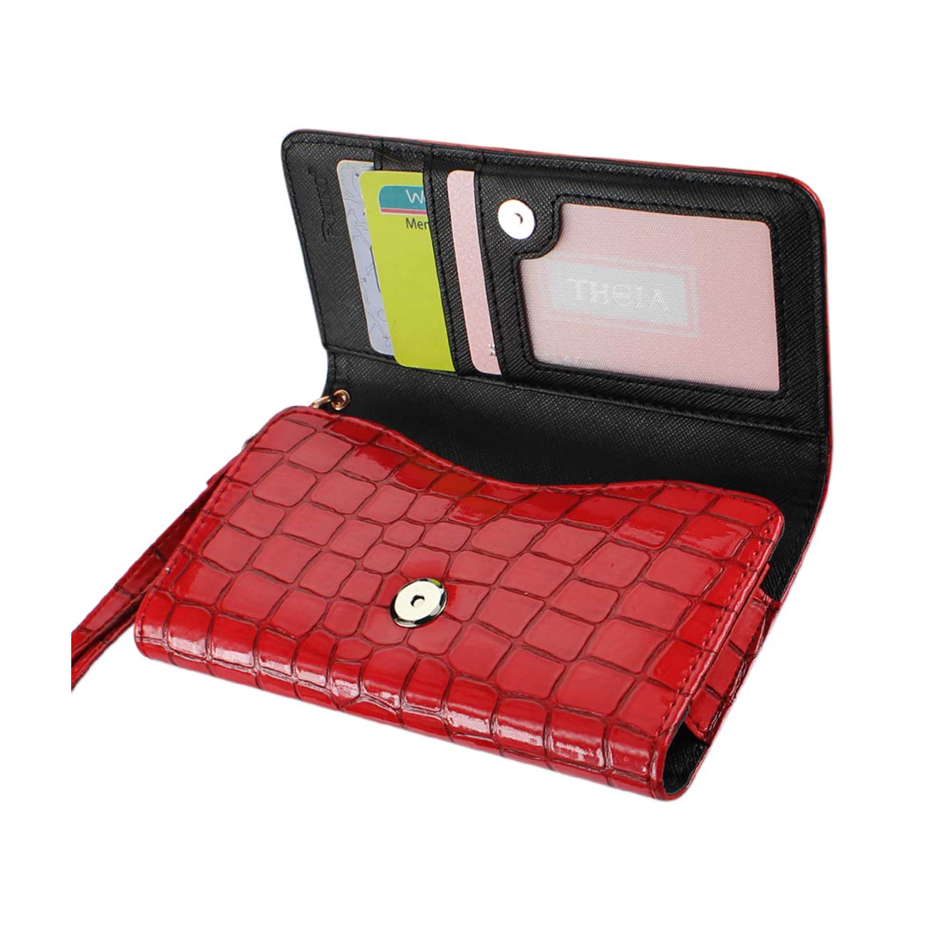 Purse Wallet Case Crocodile Pattern Red Color