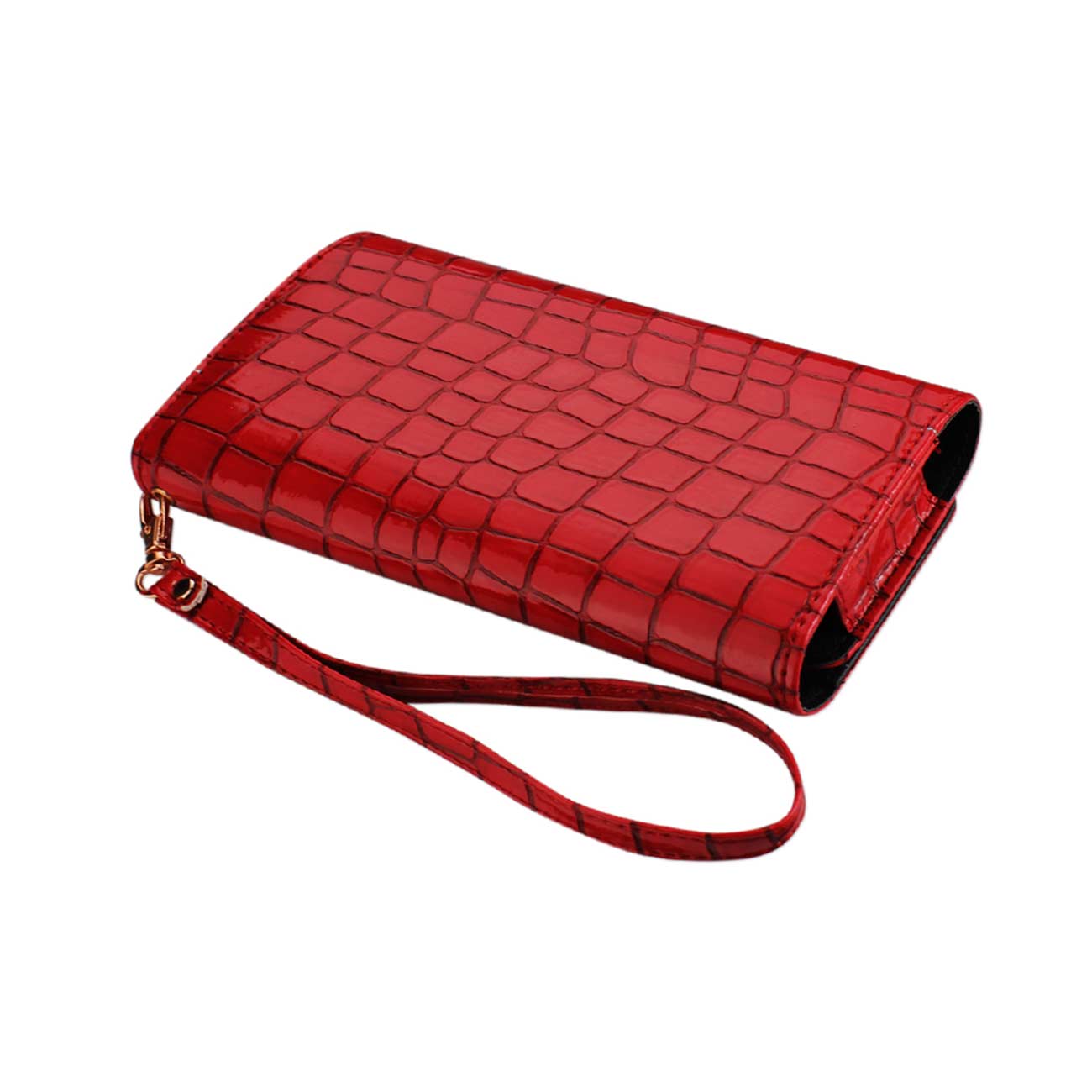 Purse Wallet Case Crocodile Pattern Red Color