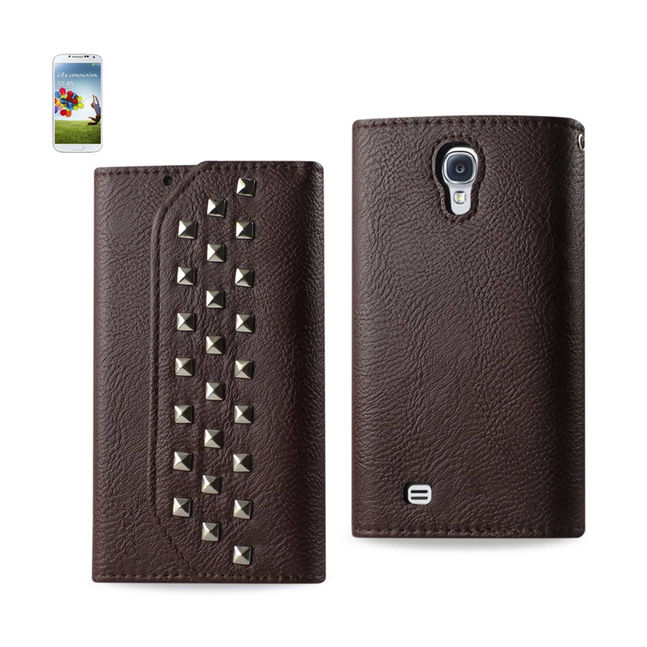 Wallet Case Studs Samsung Galaxy S4 Brown Color