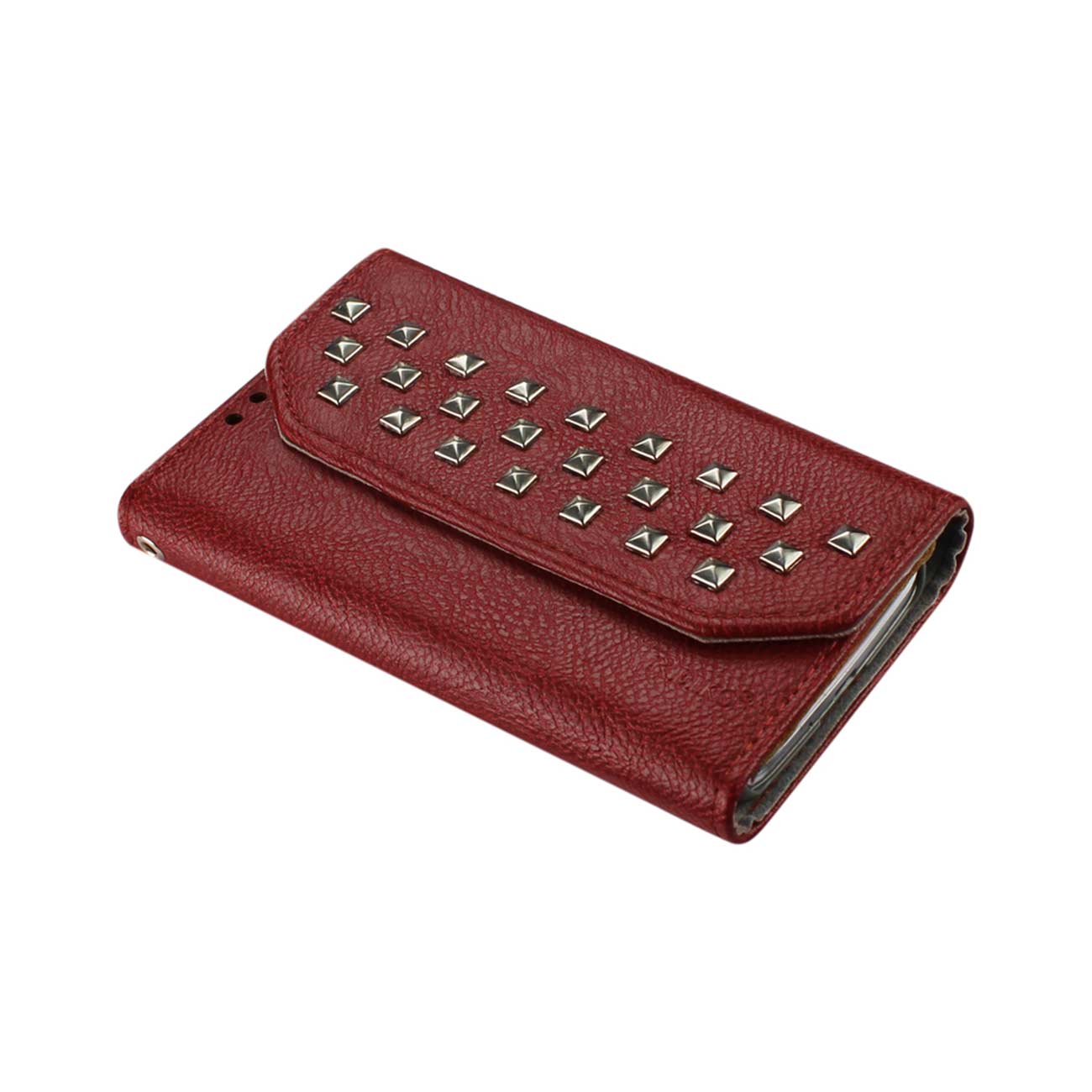Wallet Case Studs Samsung Galaxy S4 Dark Red Color