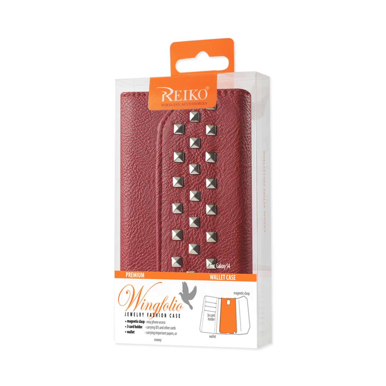 Wallet Case Studs Samsung Galaxy S4 Dark Red Color