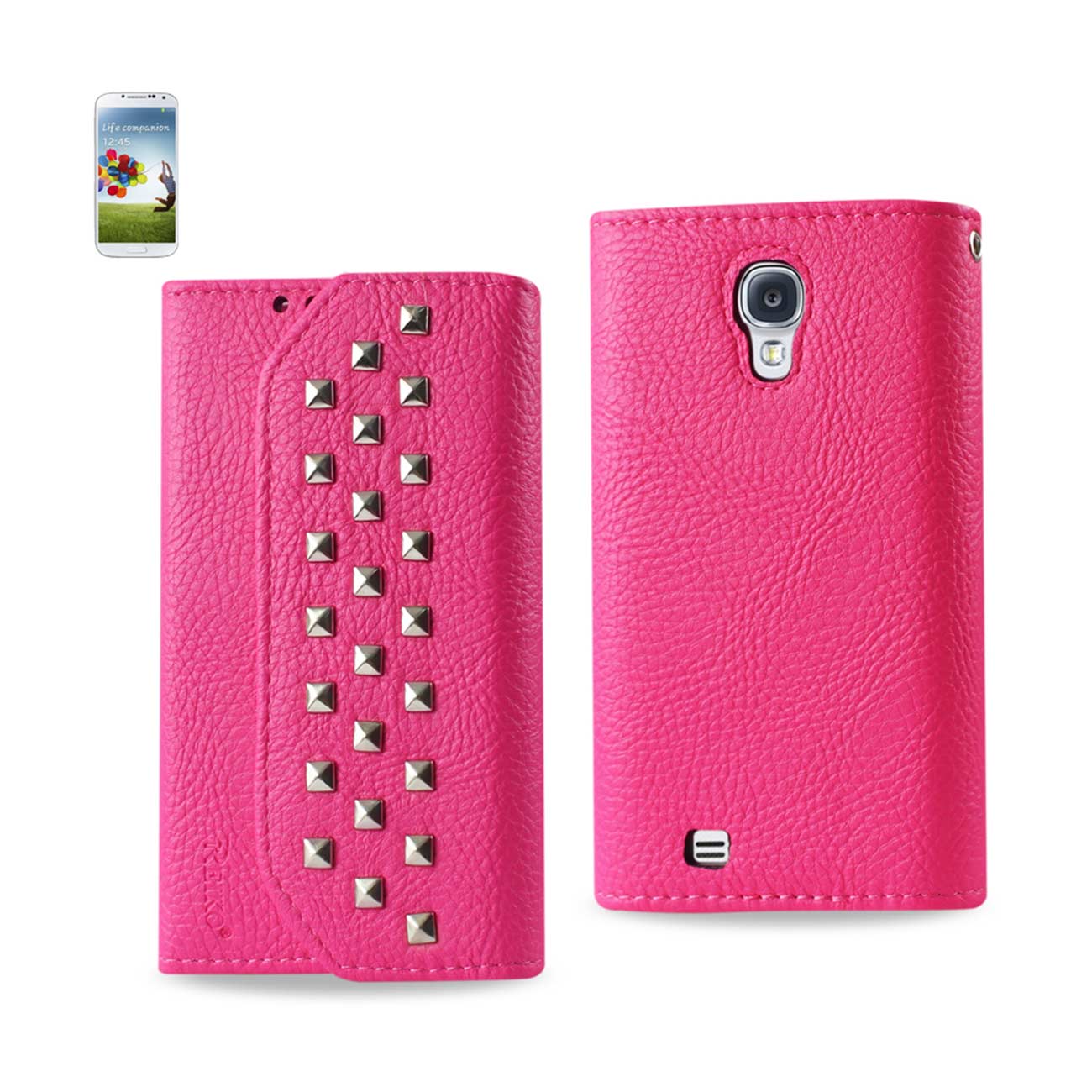 Wallet Case Studs Samsung Galaxy S4 Hot Pink Color
