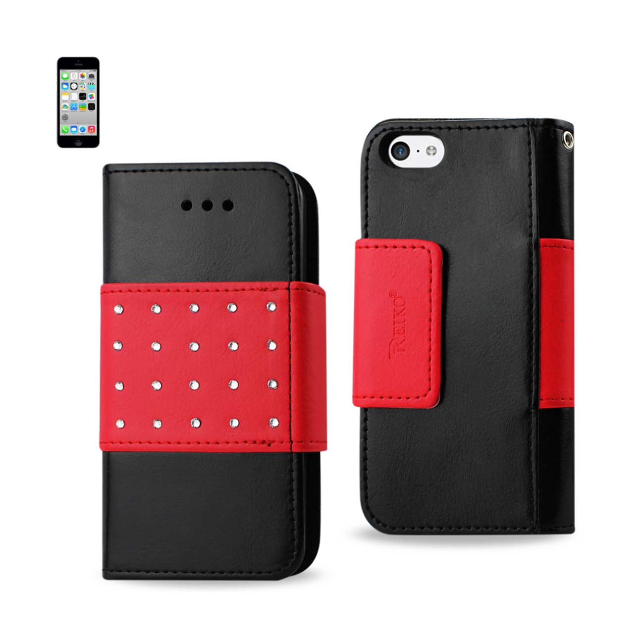 Wallet Case Jewelry Diamond Studs Belt iPhone 5C Black Color