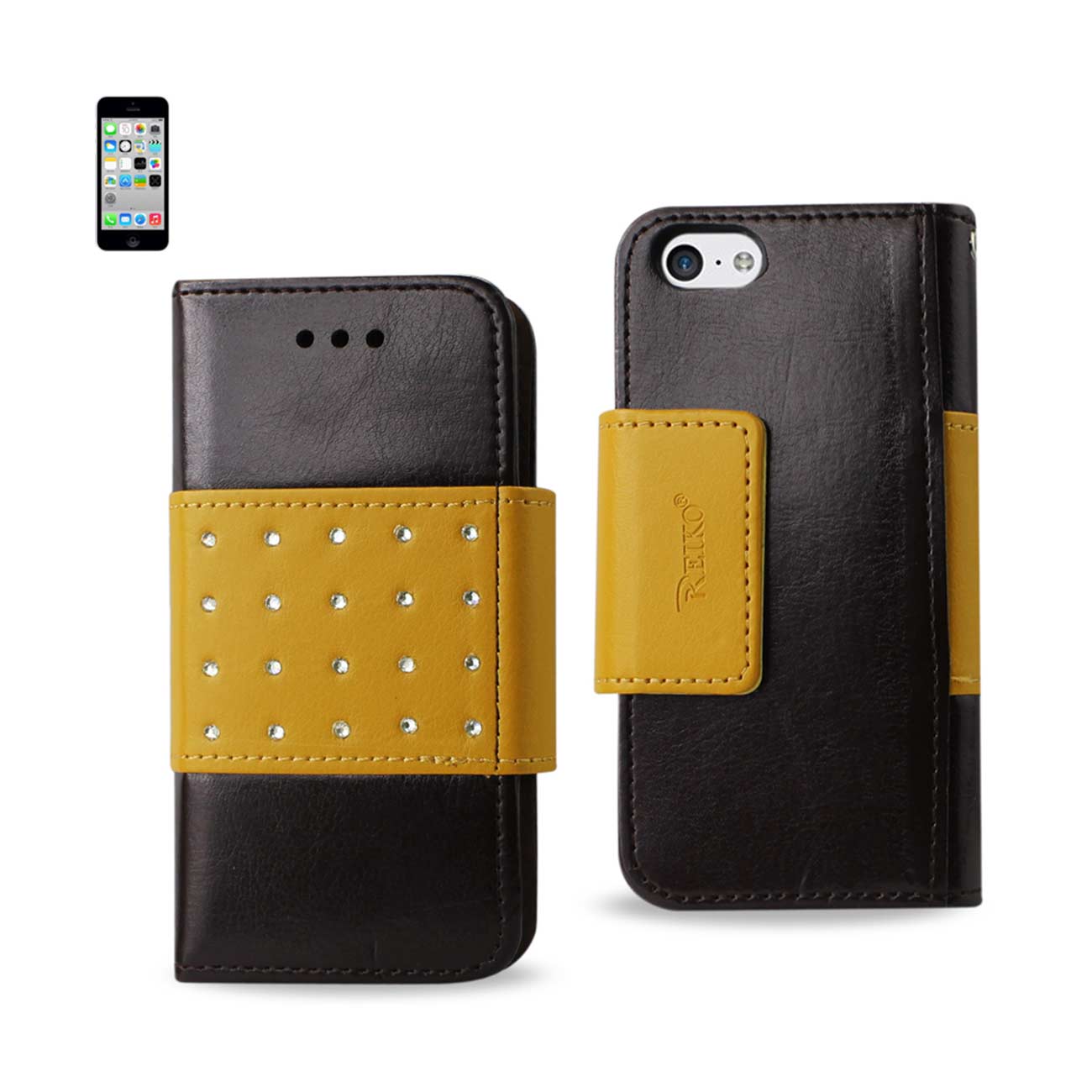 Wallet Case Jewelry Diamond Studs Belt iPhone 5C Brown Color