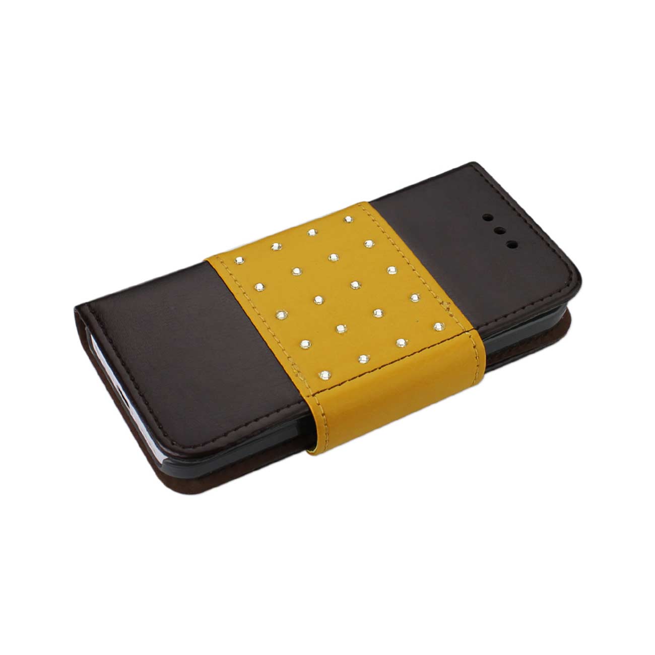 Wallet Case Jewelry Diamond Studs Belt iPhone 5C Brown Color