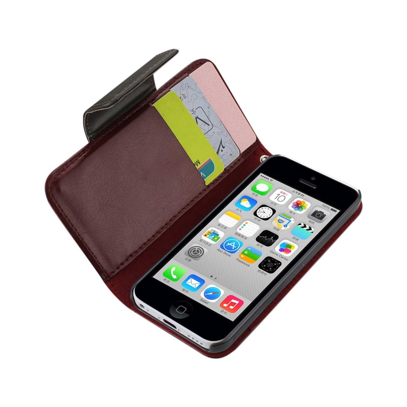 Wallet Case Jewelry Diamond Studs Belt iPhone 5C Dark Red Color
