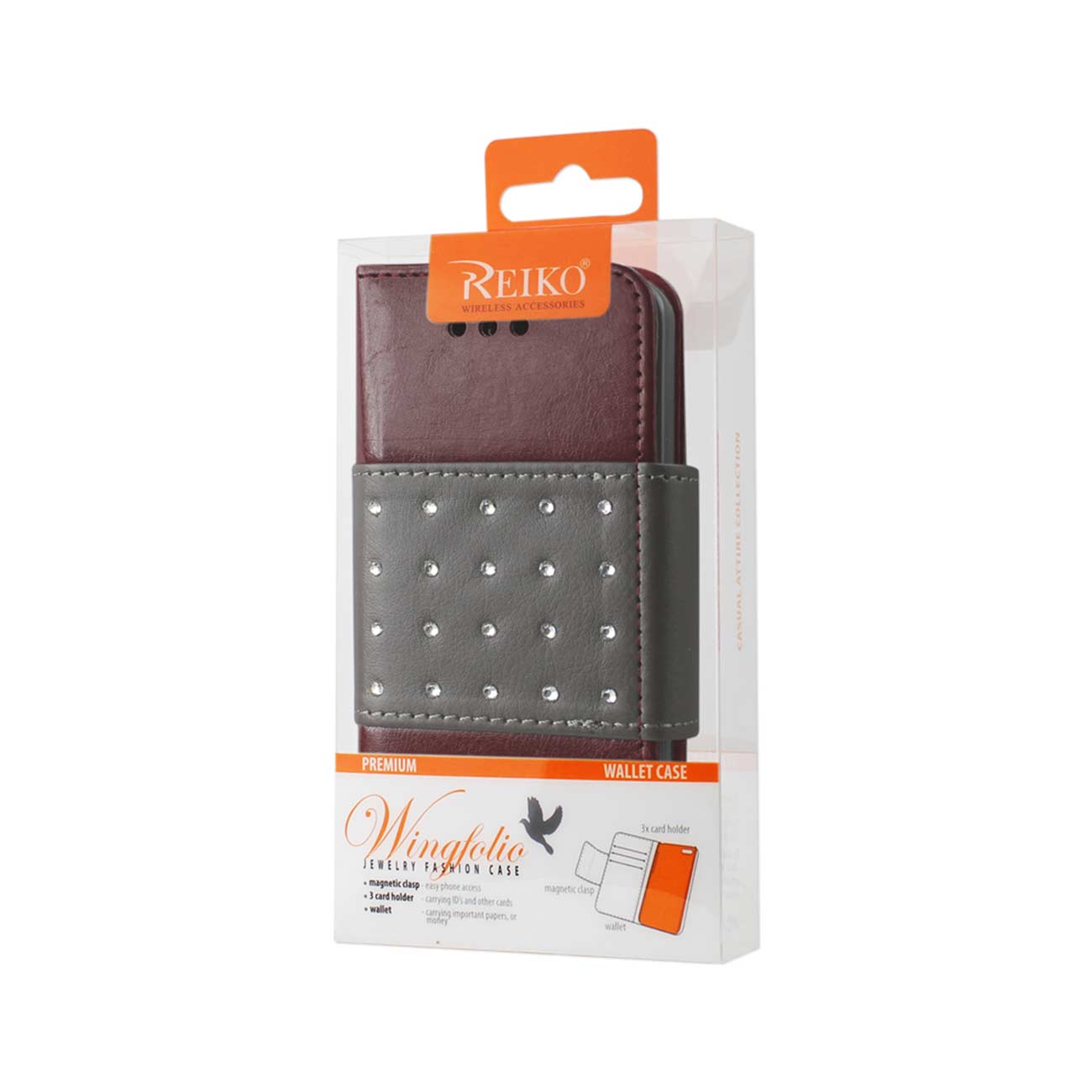 Wallet Case Jewelry Diamond Studs Belt iPhone 5C Dark Red Color