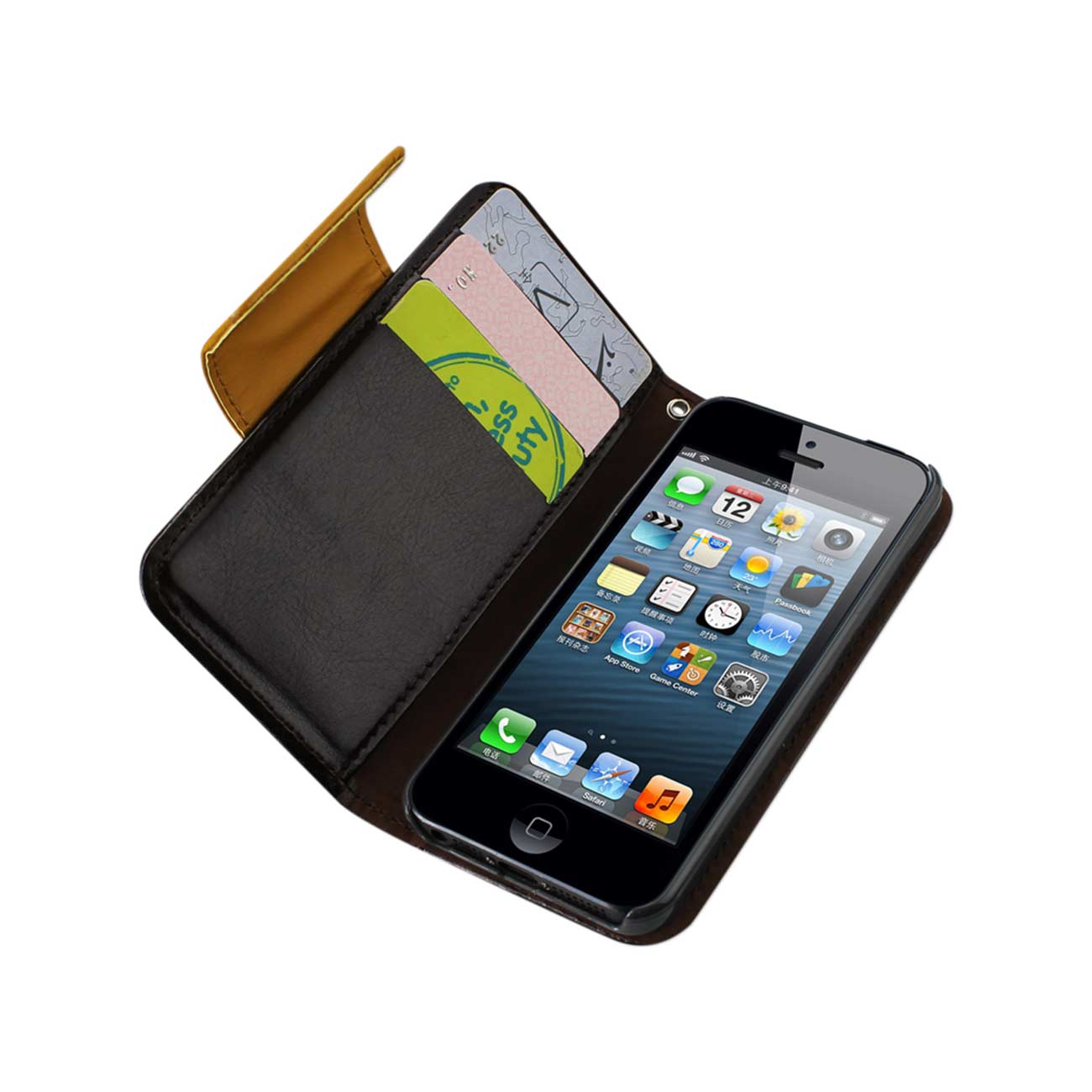 Wallet Case Jewelry Diamond Studs Belt iPhone Se/ 5S/ 5 Brown Color