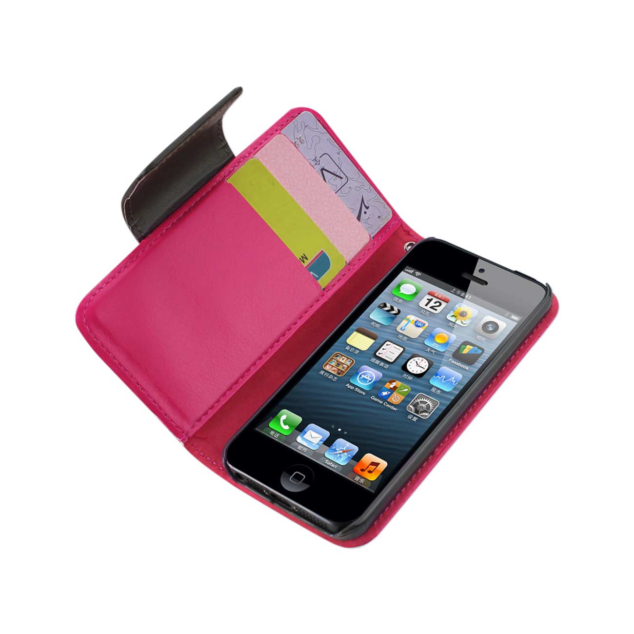Wallet Cas Jewelry Diamond Studs Belt iPhone SE/ 5S/ 5 Hot Pink Color